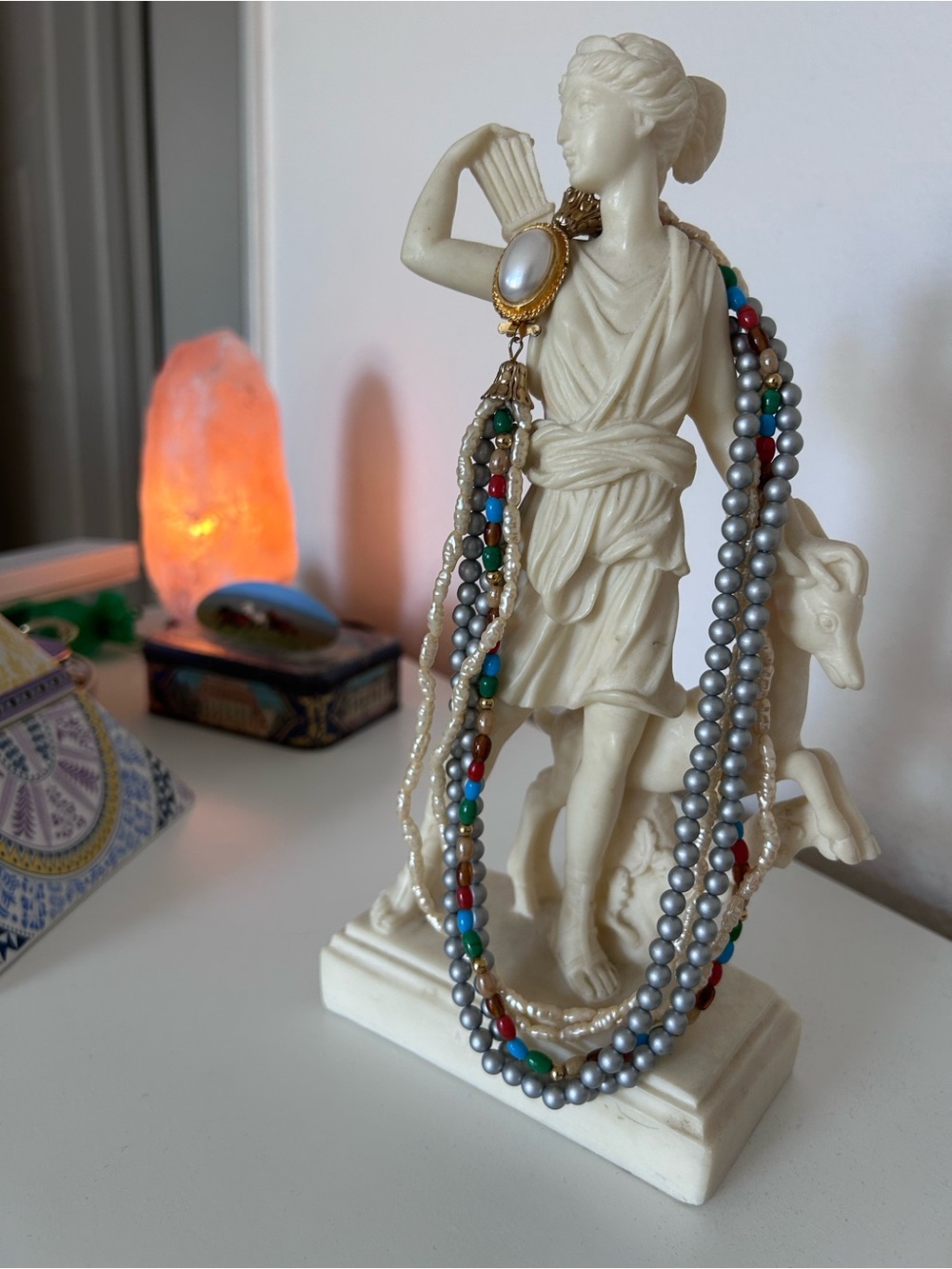 Vintage Multi-Strand Beaded Necklace in Pearl, Gray & Multicolor